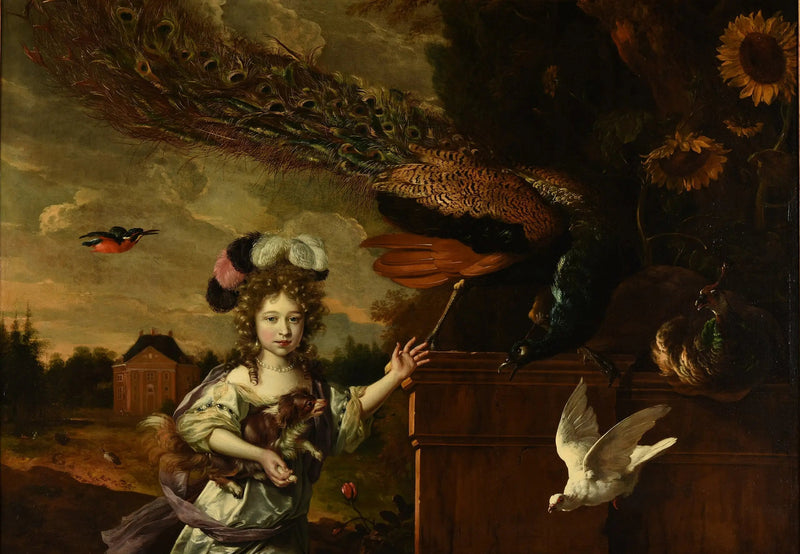 Pige med påfugle - Melchior de Hondecoeter