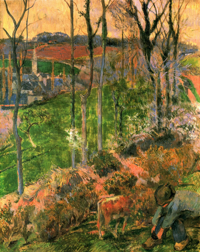 Vinterens slutning i Pont-Aven, breton og kalv; eller Lille Breton ordner sin hesteskosko - Paul Gauguin