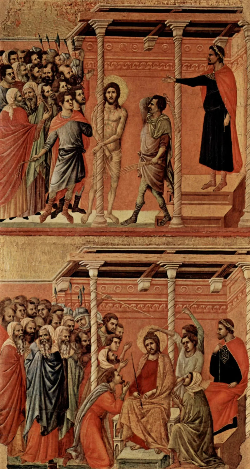Flagellation (øverst) ; Krist med tornekrone (nederst) - Duccio di Buoninsegna