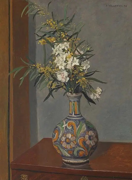 Hvide blomster i en vase dekoreret - Félix Vallotton