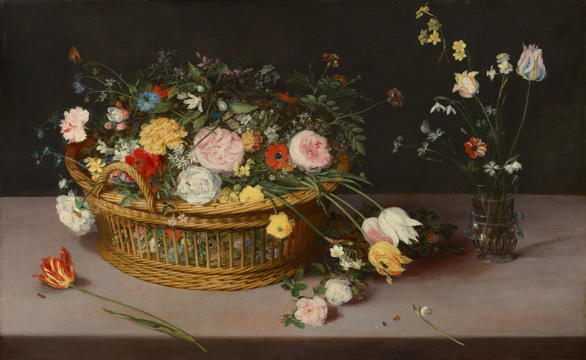 Fleurs dans un panier et un vase - Jan Brueghel the Elder