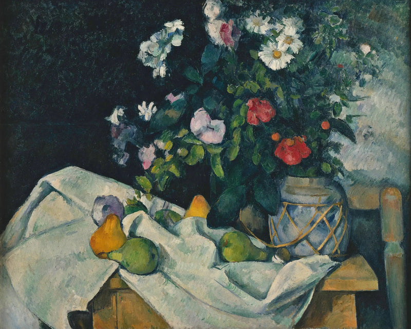 Blomster i en ingefærpotte og frugter - Paul Cézanne