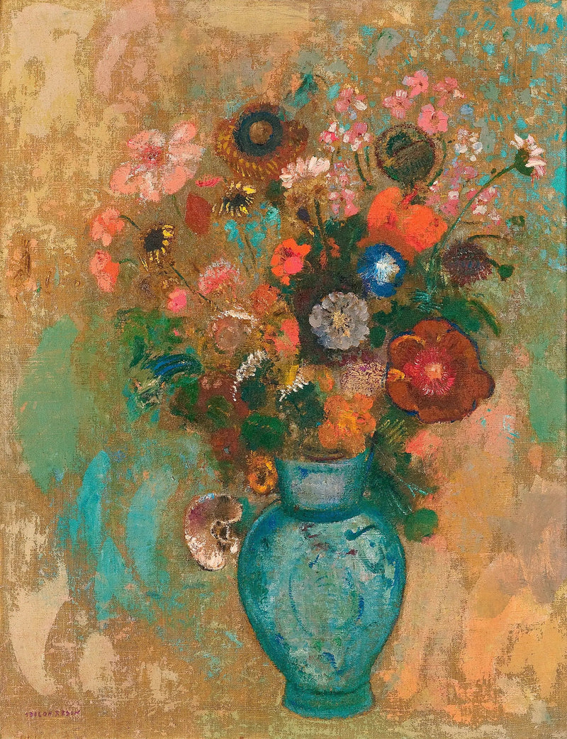 Blomster i en blå vase - Odilon Redon
