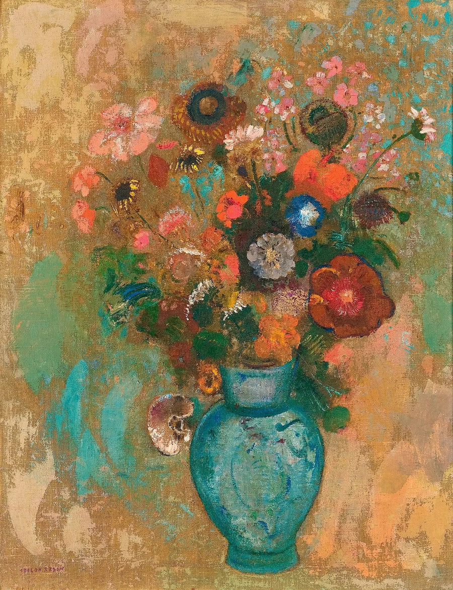 Blomster i en blå vase - Odilon Redon