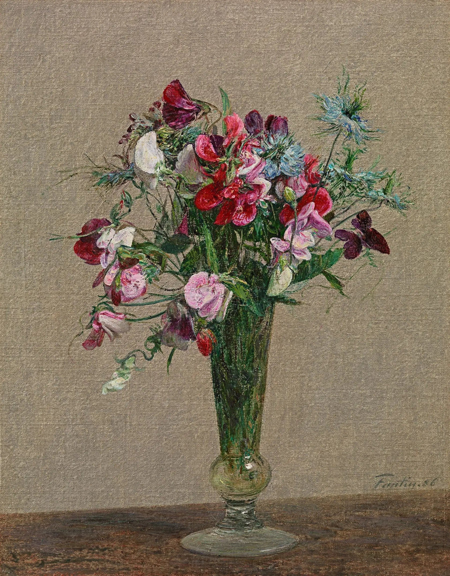 Blomster, duftende ærter og nellikker i en lille vase - Henri Fantin-Latour