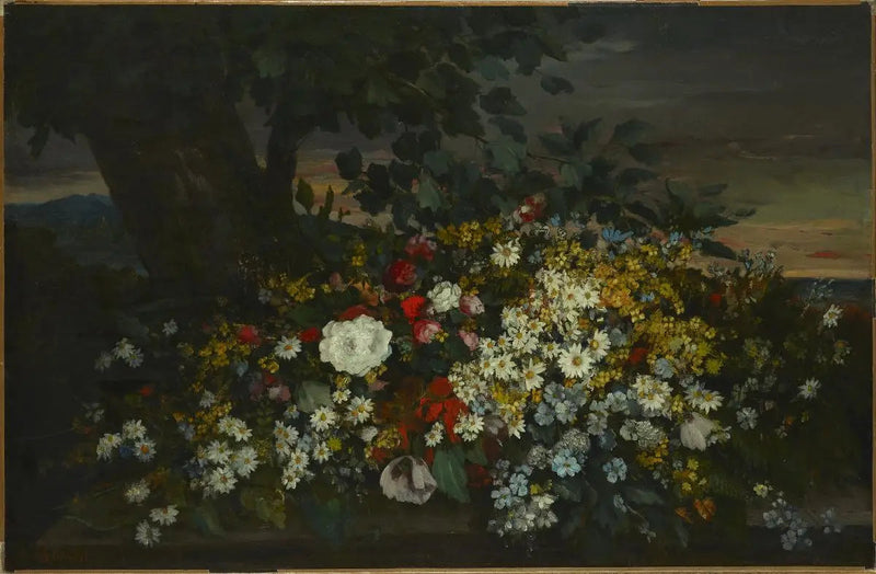 Blomster på en bænk - Gustave Courbet