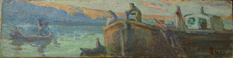 Flodlandskab med barnevogn og baby - Maximilien Luce