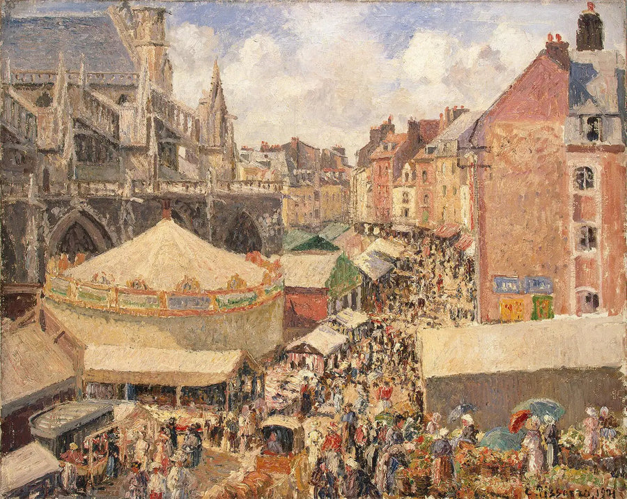 Marked i Dieppe, solrig formiddag - Camille Pissarro
