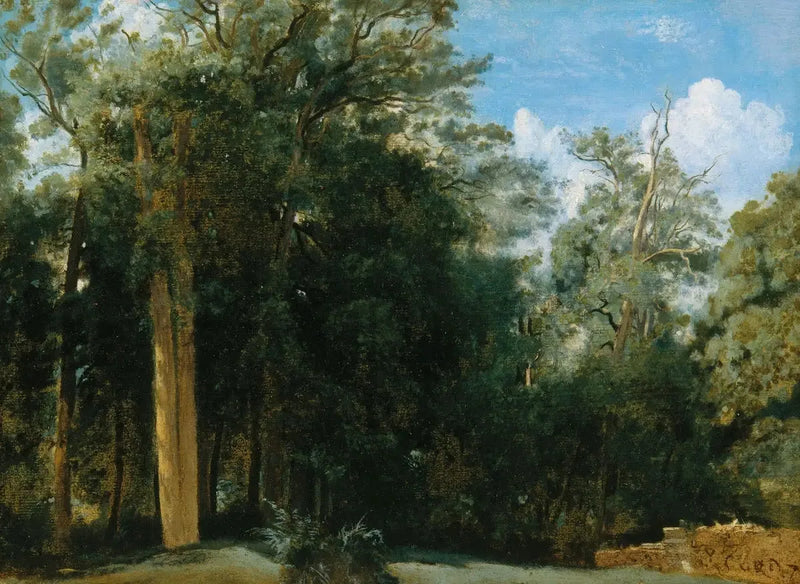 Fontainebleau. Skovkant med en lille mur - Jean-Baptiste Camille Corot