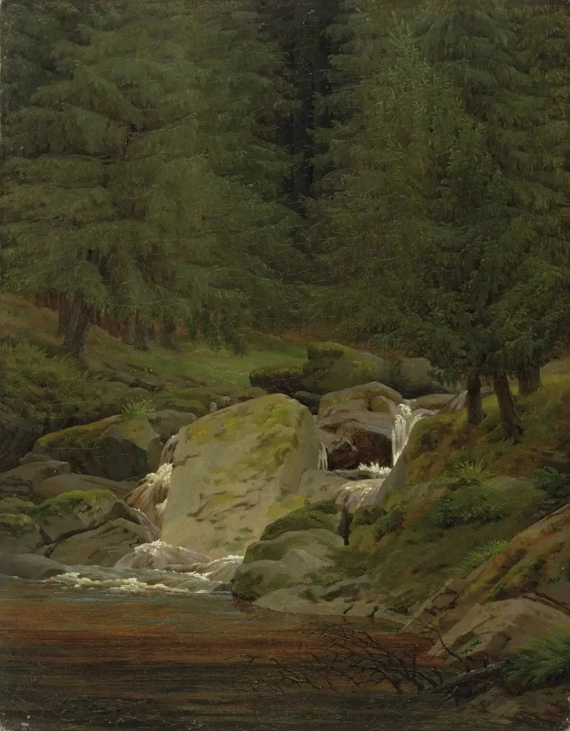 grantræskov med vandfald - Caspar David Friedrich