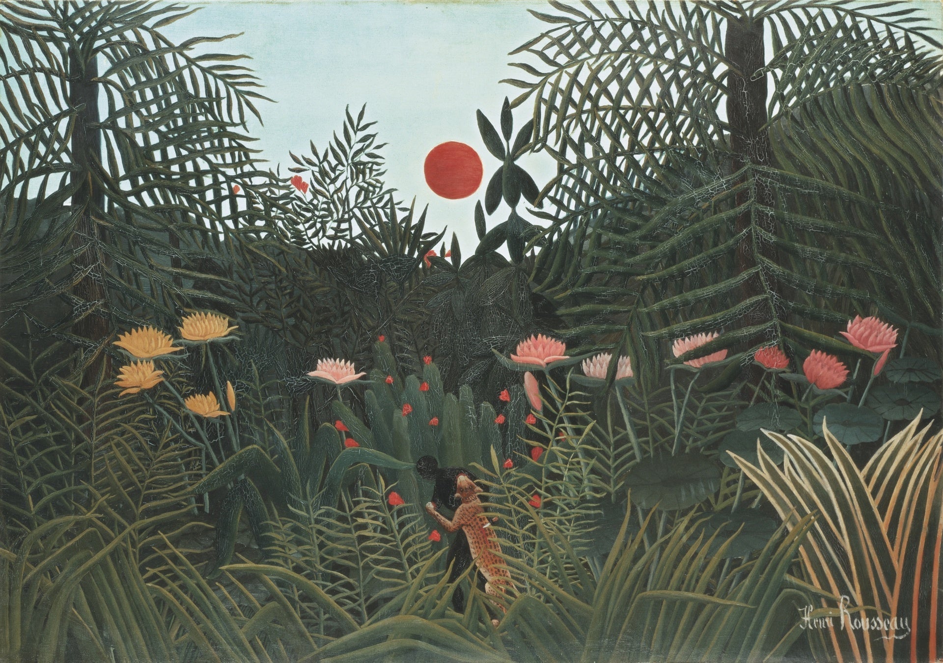 Forêt vierge ved solnedgang - Henri Rousseau