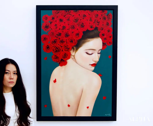 Fragile woman with roses - Narit | 60 x 90 cm Reproductions de tableaux à la peinture à l’huile