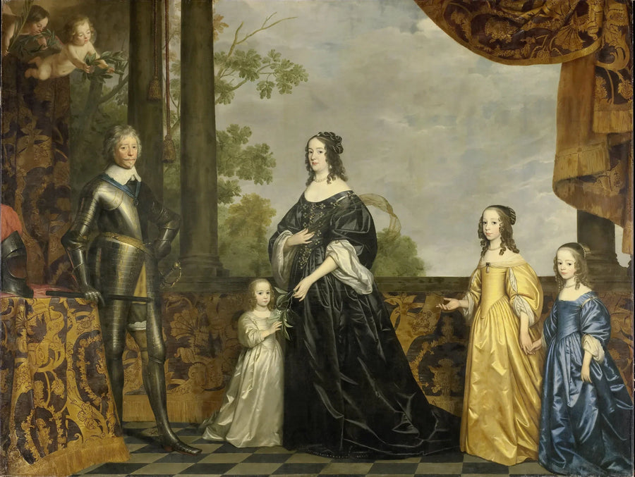 Frédéric-Henri (1584-1647), prins af Orange, hans hustru Amélie van Solms (1602-1675) og deres tre yngste døtre, Albertine Agnès (1634-1696), Henriette Catharine (1637-1708) og Marie (1642-1688) - Gerrit van Honthorst