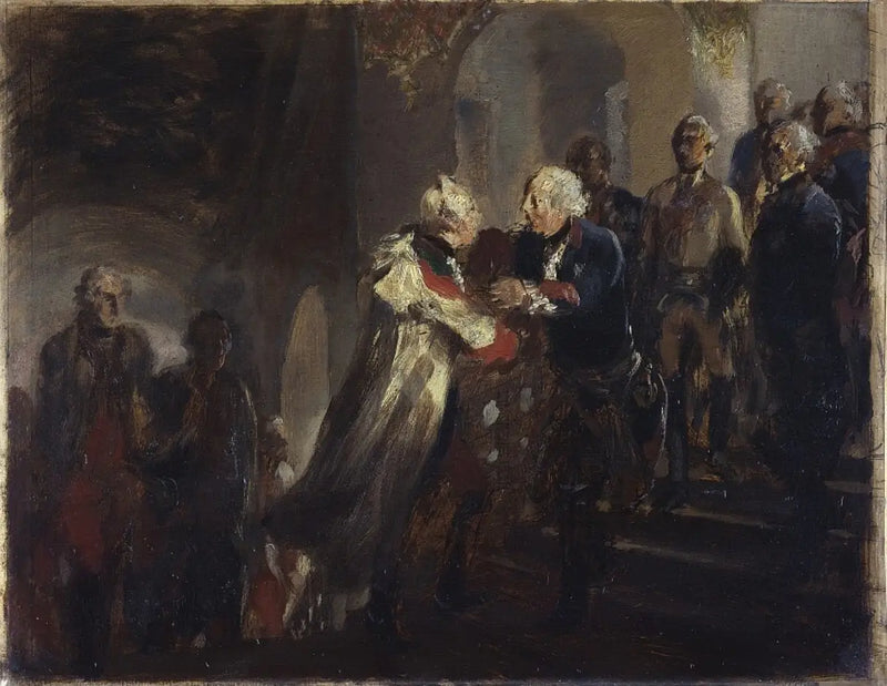 Frédéric den Store og kejser Joseph II mødes i Neisse i 1769 (Skitse) - Adolph von Menzel