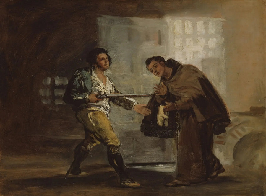 Bror Pedro tilbyder sko til El Maragato og forbereder sig på at lægge sit våben til side - Francisco de Goya