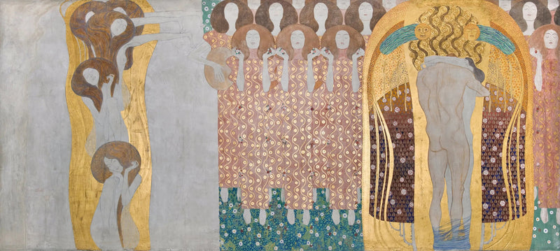 Beethoven frise (tavle 8, højre væg): Længslen efter lykke bliver beroliget af poesien - Gustav Klimt