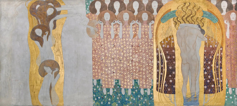 Beethoven frise (tavle 8, højre væg): Længslen efter lykke bliver beroliget af poesien - Gustav Klimt