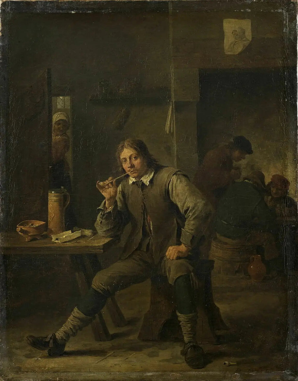 Fumeur accoudé à une table - David Teniers le Jeune image 1 copie de tableau peinte à la main