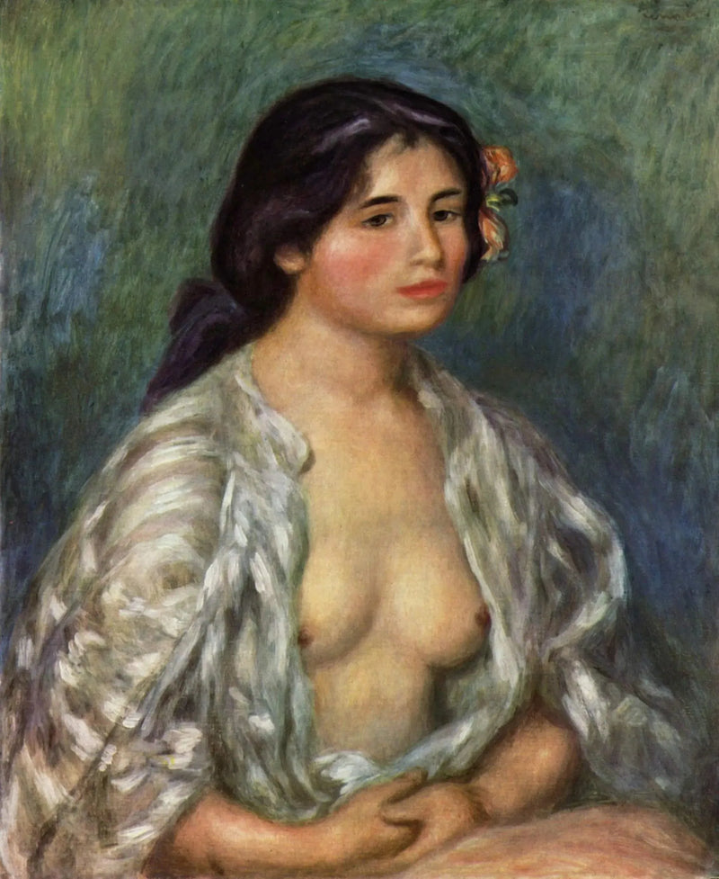 Gabrielle i den åbne skjorte - Pierre-Auguste Renoir