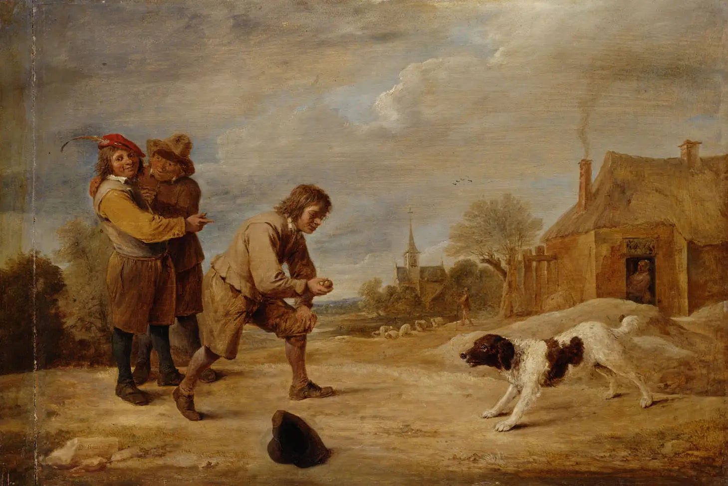 Garçon paysan avec son chien - David Teniers le Jeune image 1 copie peinte à la main à l’huile