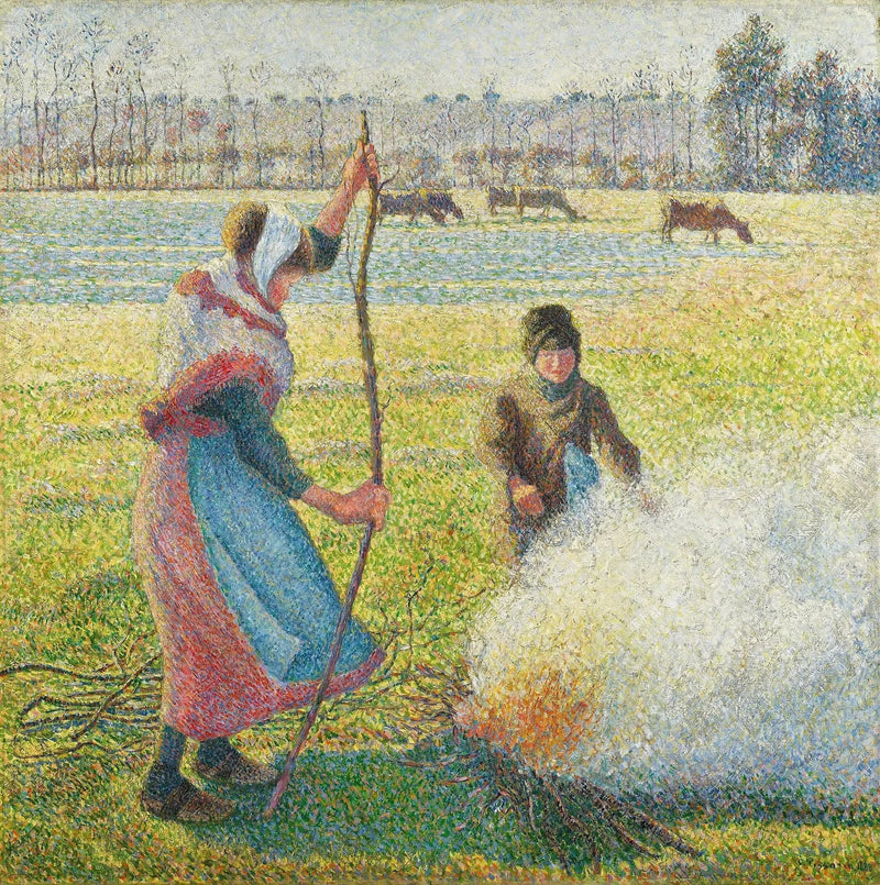 Hvid gelé, ung landkvinde der laver ild - Camille Pissarro