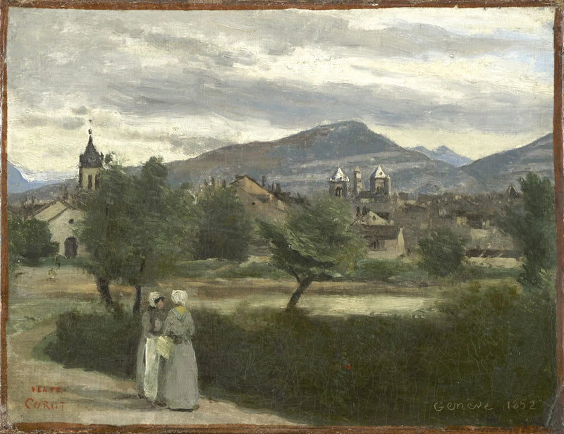 Genève. Udsigt taget fra landet, med Petit Salève i horisonten - Jean-Baptiste Camille Corot