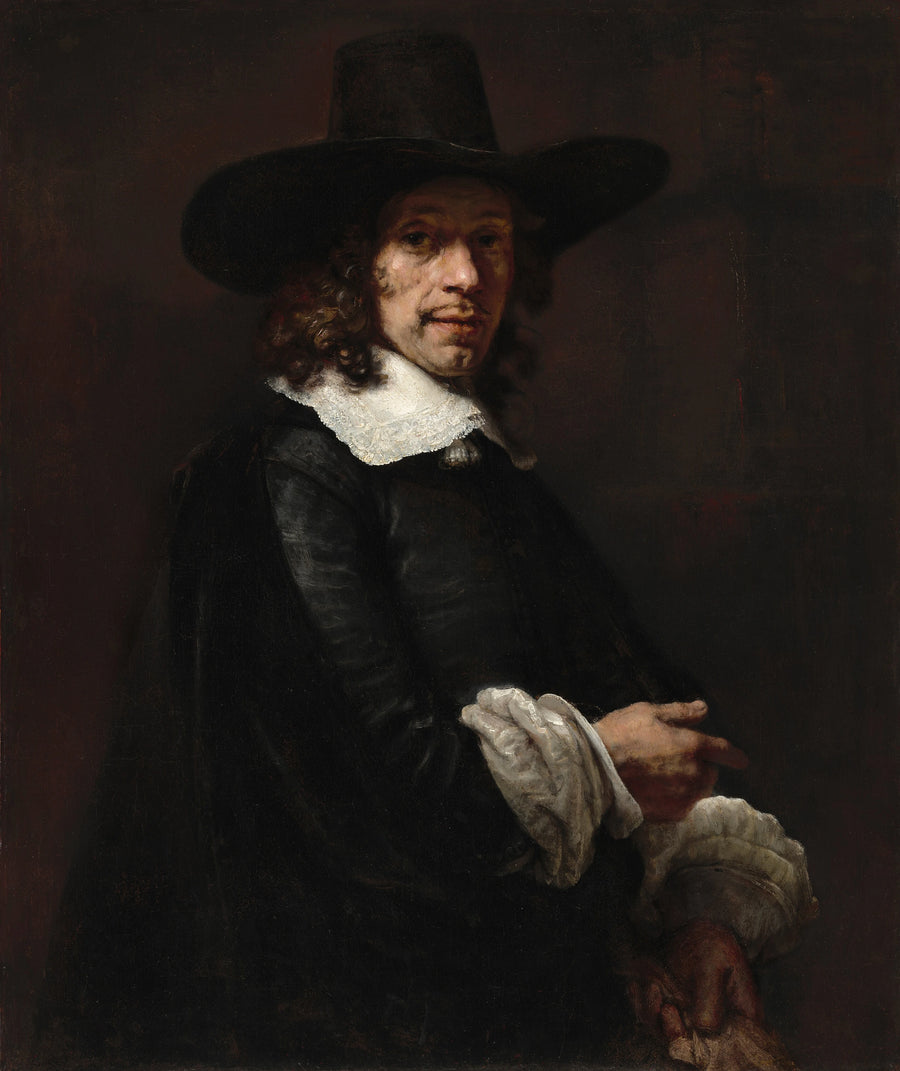 Portræt af en mand med en høj hat og handsker - Rembrandt