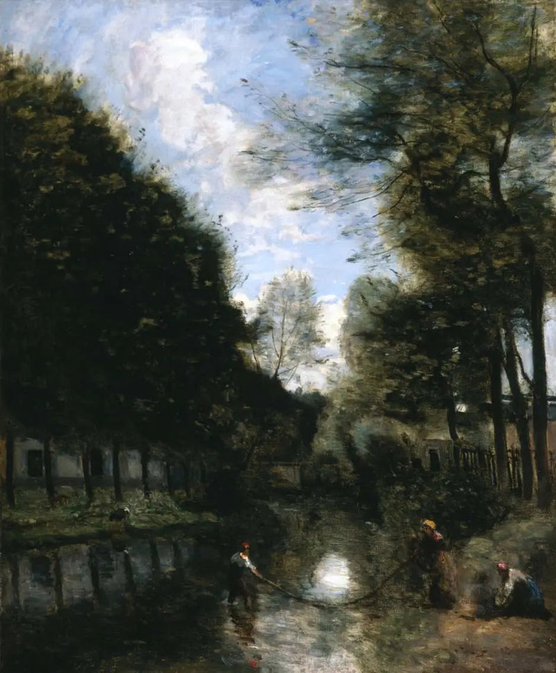 Gisors, flod omgivet af træer - Jean-Baptiste Camille Corot