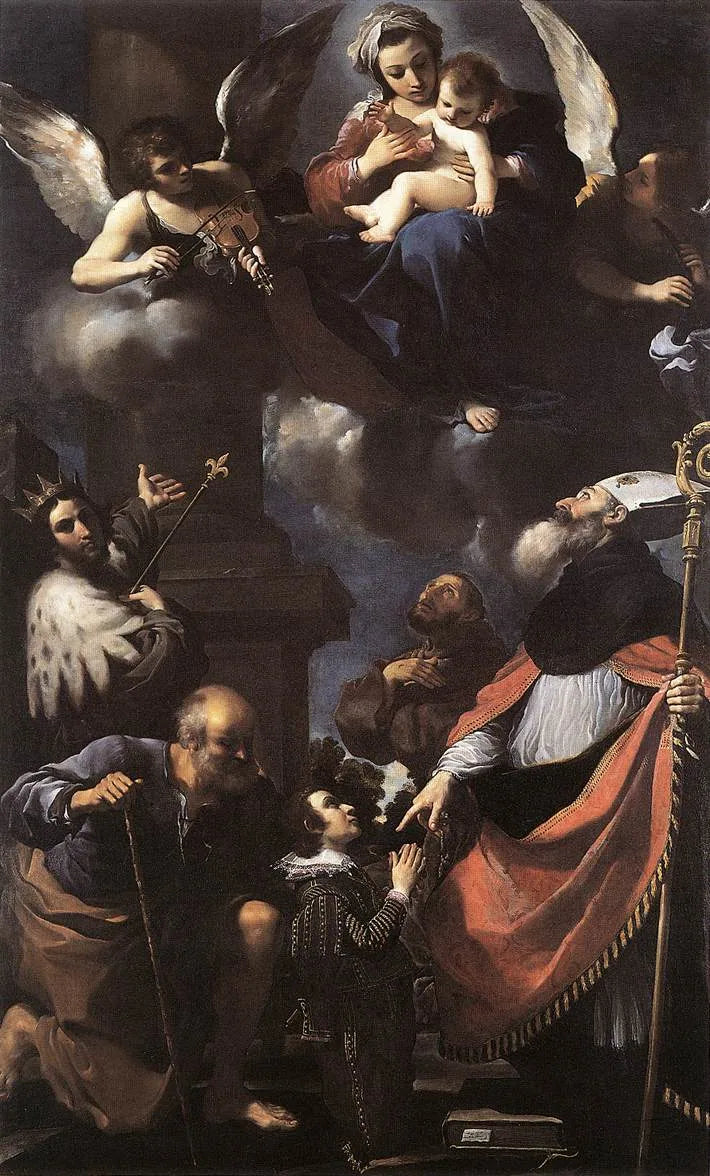 Giuseppe Gaetano Righetti [?] præsenteret for Jomfruen af fire helgener - Guercino