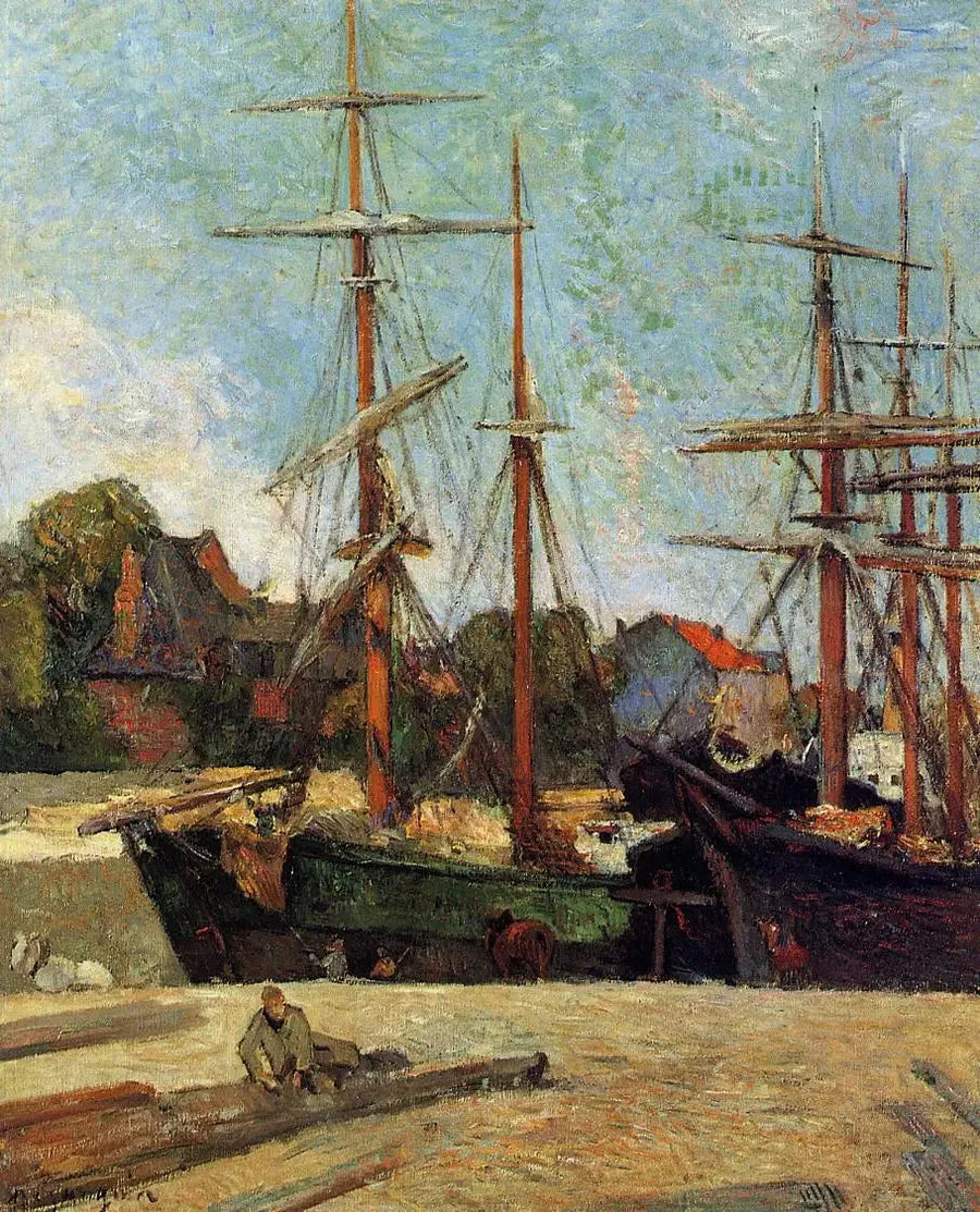 Skonnert og tremastet skib ved kaj, eller Både i havnen - Paul Gauguin