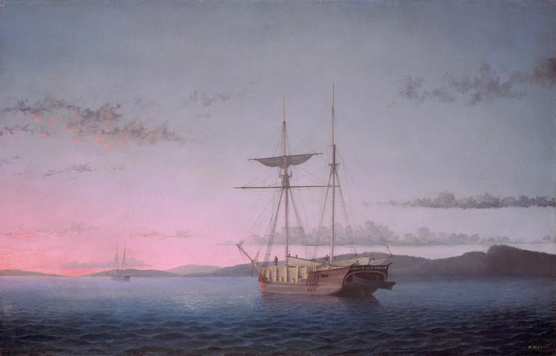Skibsmodelle i skoven om aftenen over Penobscot-bugten - Fitz Henry Lane
