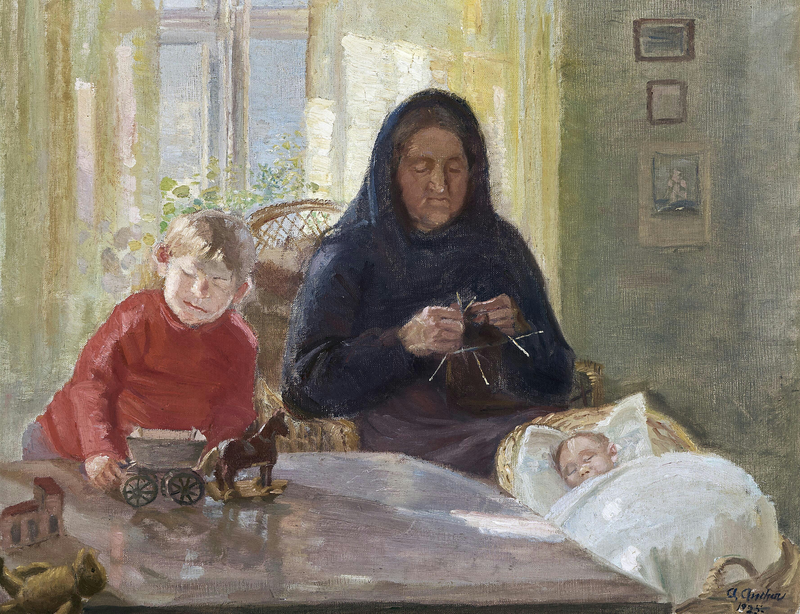 Bedstemor passer på børnene. - Anna Ancher
