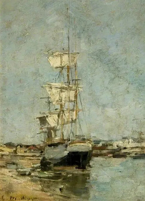 Stort sejlskib i havnen i Deauville - Eugène Boudin