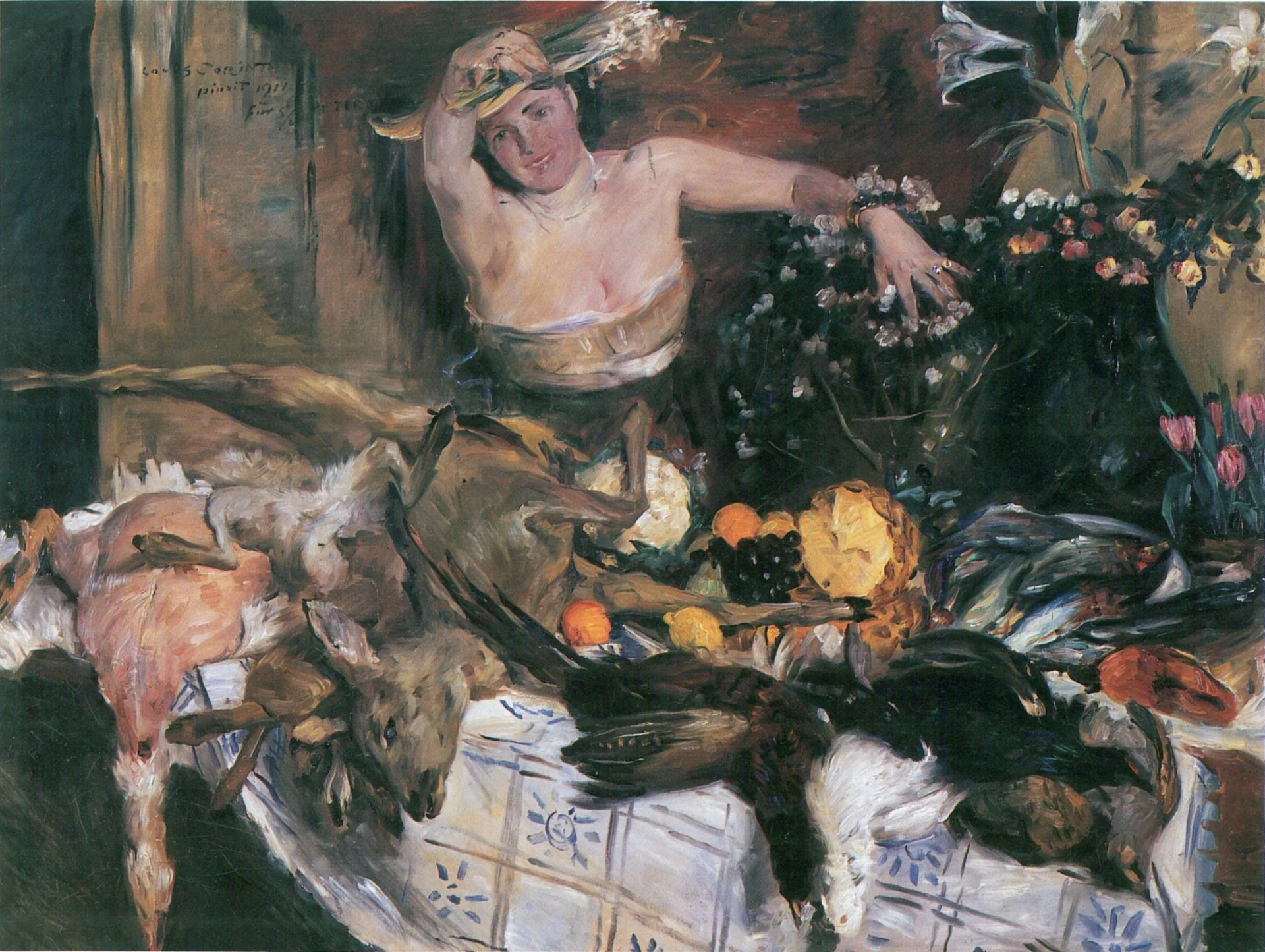 Grande nature morte avec personnage, photo d'anniversaire - Lovis Corinth image 1 copie de tableau peinte à la main