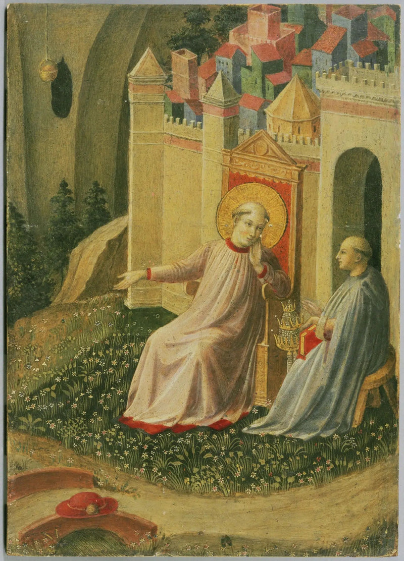 Gregor den Store afviser det pavelige tiar, uddrag af en skåret panel, der viser scener fra Thebais - Fra Angelico