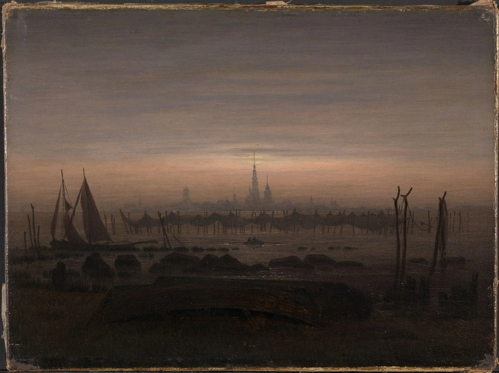 Greifswald au clair de lune - Caspar David Friedrich image 1 copie peinte à la main à l’huile
