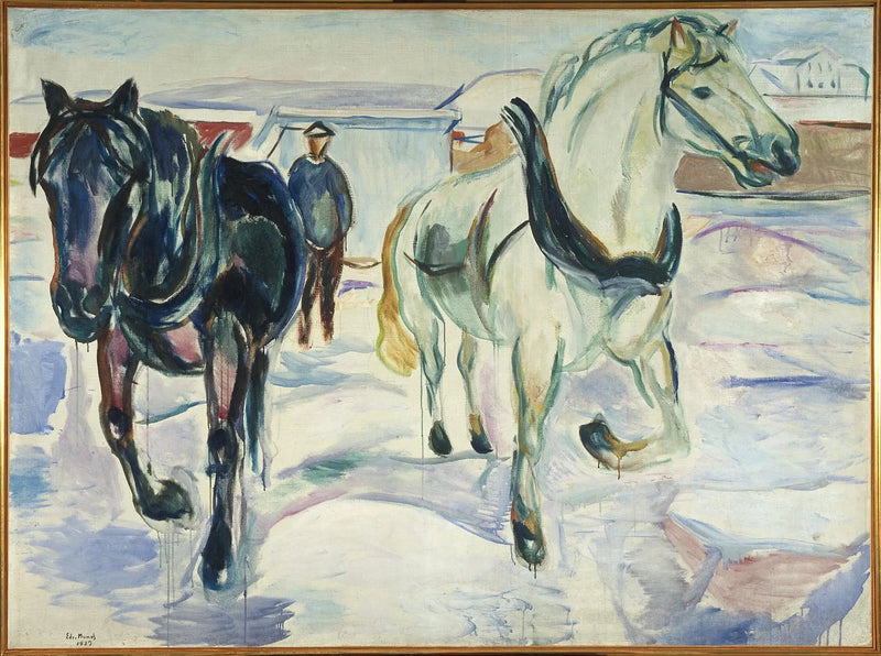 Gruppe af heste i sneen - Edvard Munch