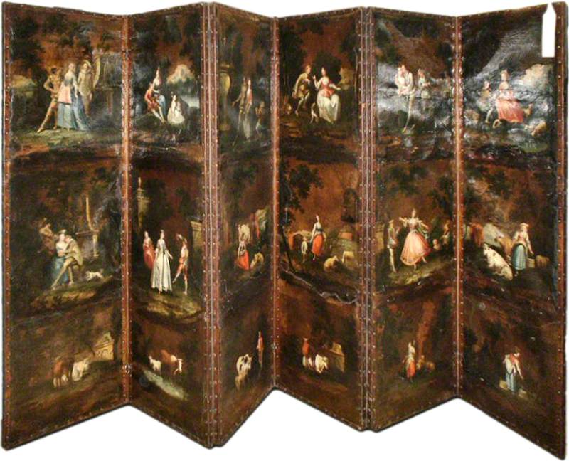 Groupe de dix-huit paysages avec animaux et personnages (paravent) - Antoine Watteau - Alpha Reproduction