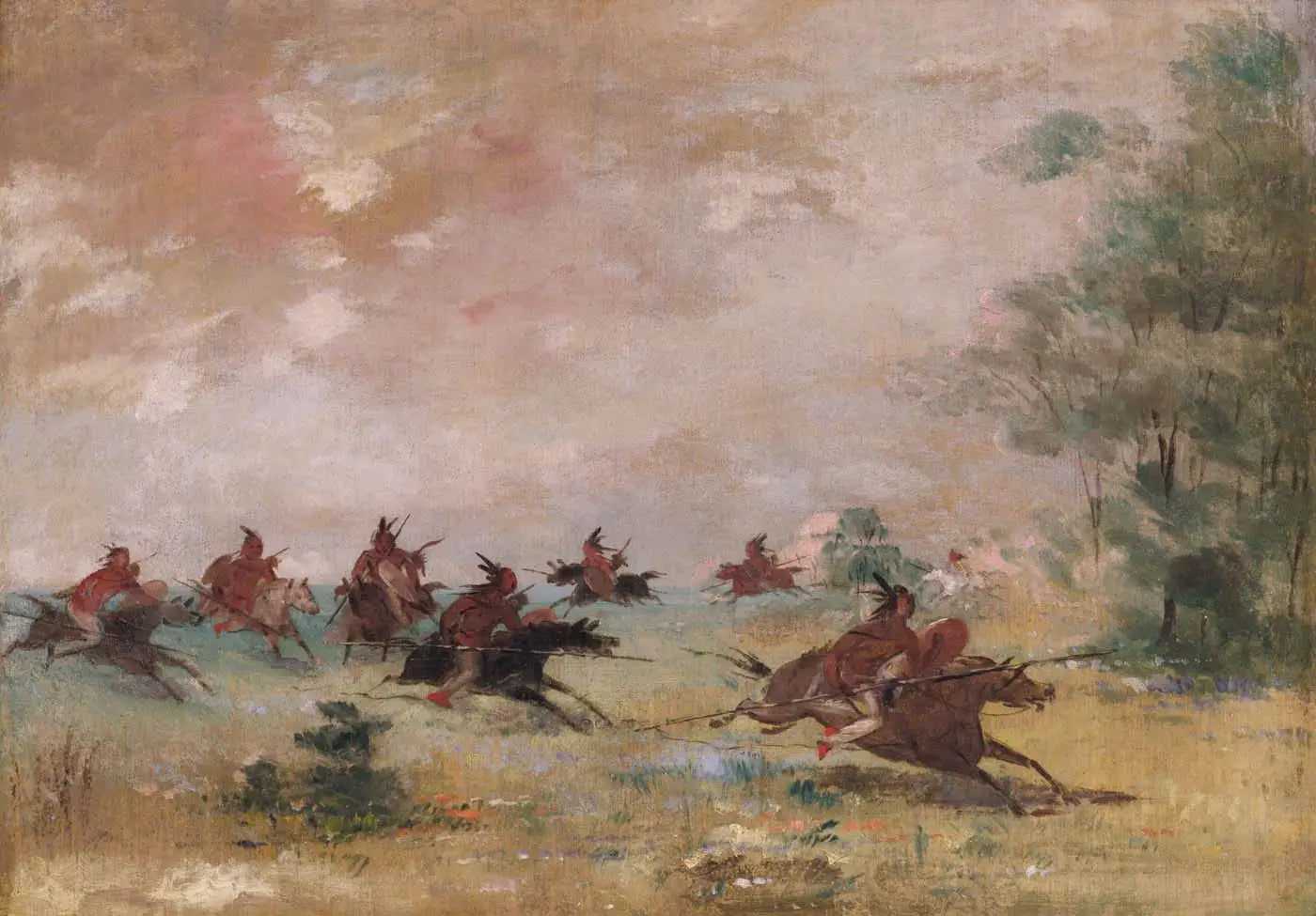 Groupe de guerre comanche monté sur des chevaux sauvages - George Catlin - Alpha Reproduction