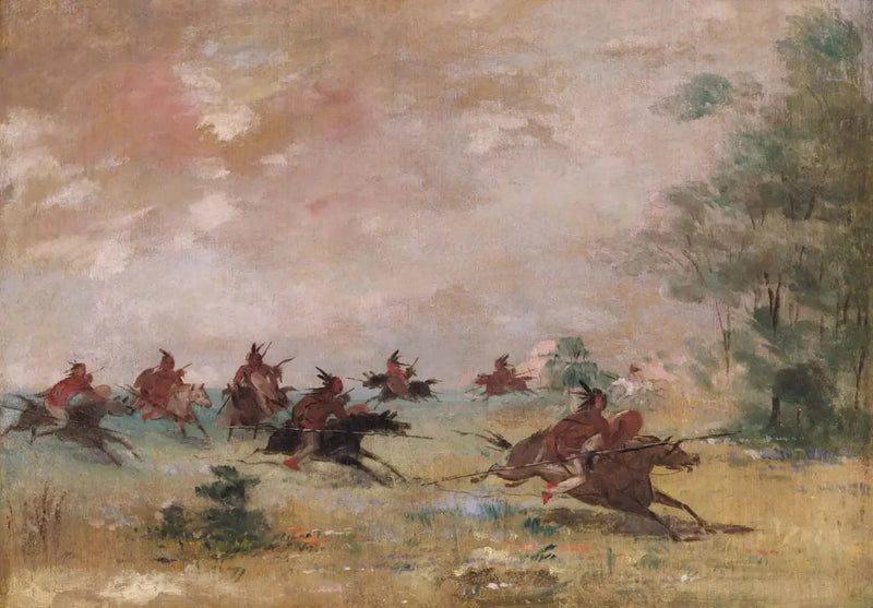 Comanche kriggruppe, monteret på vilde heste - George Catlin