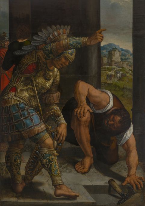 Guerrier romain en armure et serviteur agenouillé - Bernard van Orley