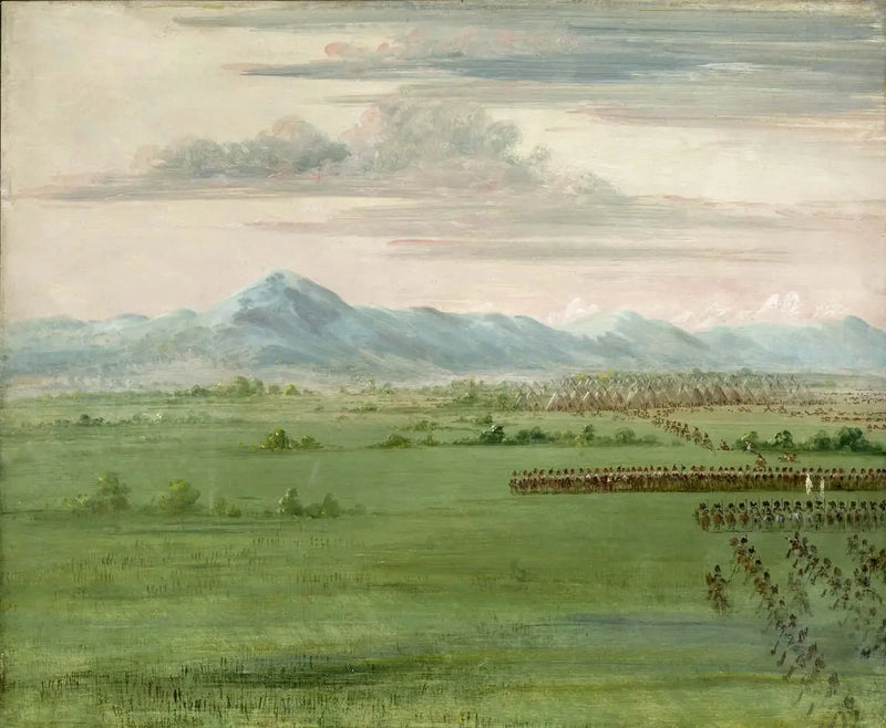 Comanche krigere, med hvidt flag, modtager dragerne - George Catlin