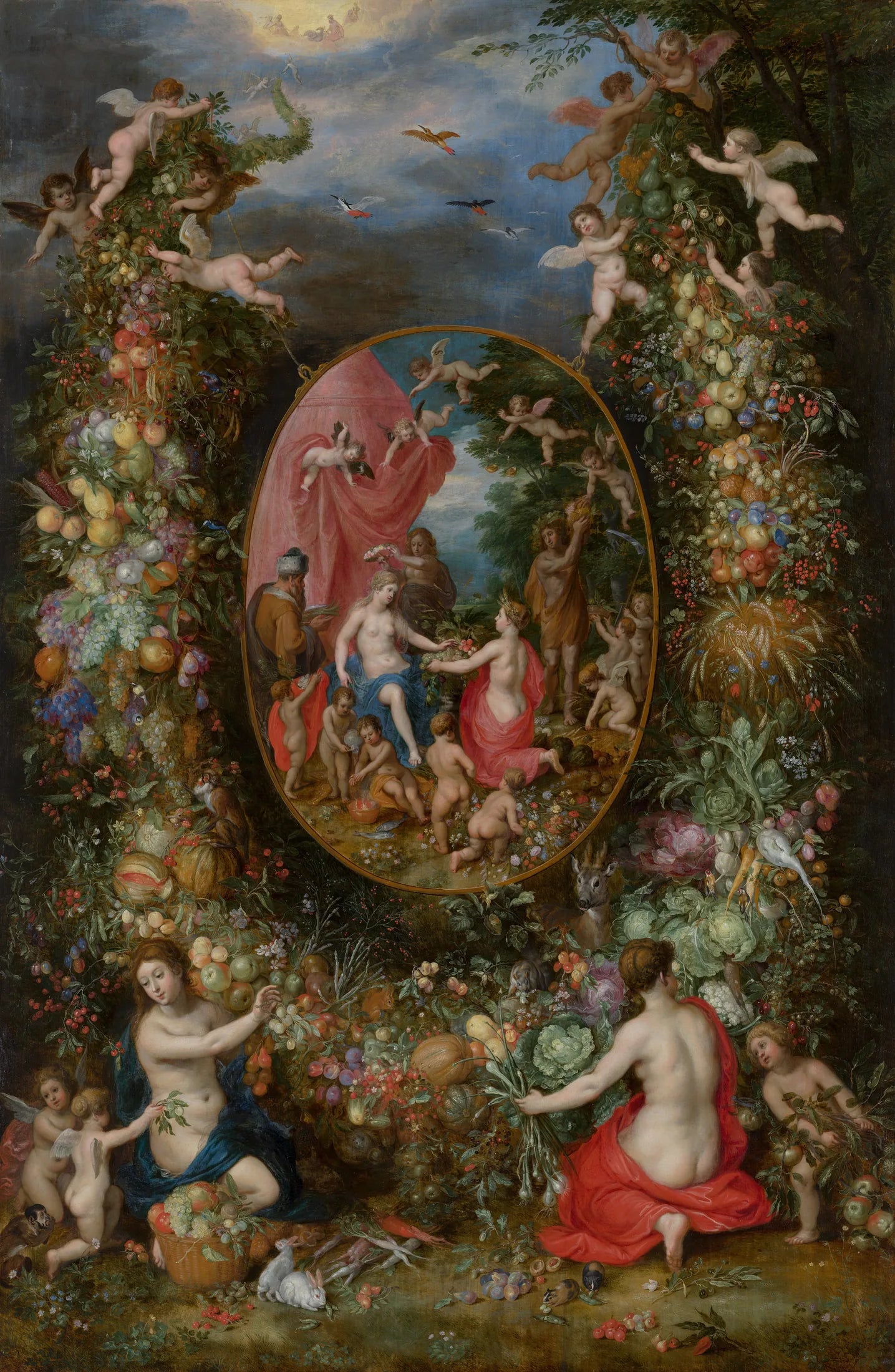 Guirlande de fruits et de fleurs autour d'une allégorie de l'agriculture - Jan Brueghel l'Ancien image 1 copie de tableau peinte à la main