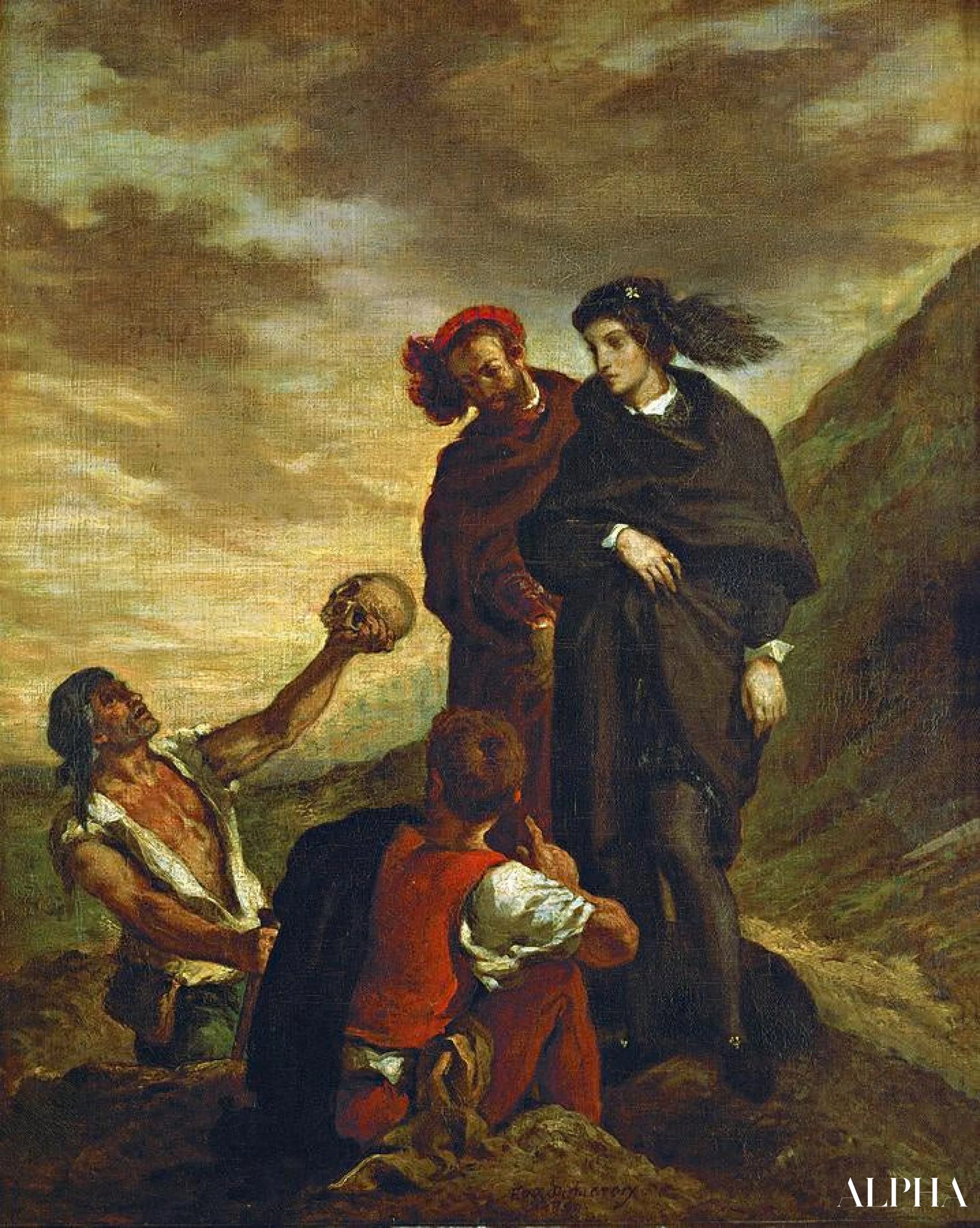 Hamlet og Horatio på kirkegården - Eugène Delacroix - Reproduktioner af malerier og højkvalitets malerier