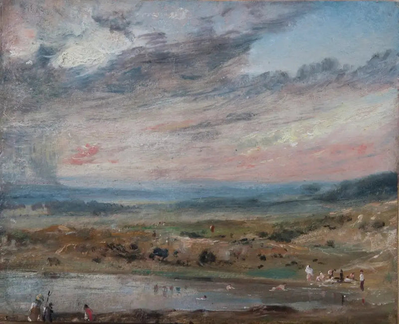 Hampstead Heath, med dam og badende - John Constable