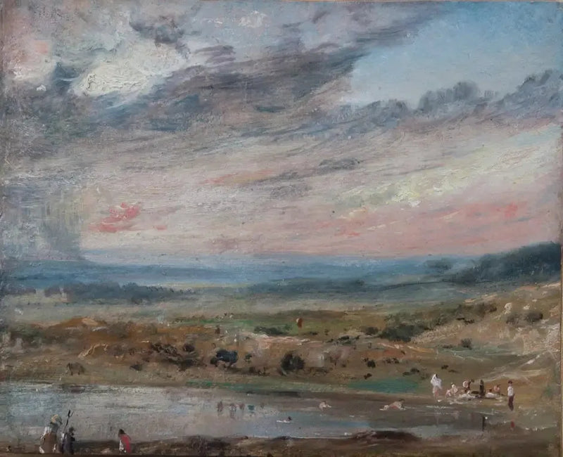 Hampstead Heath, med dam og badende - John Constable