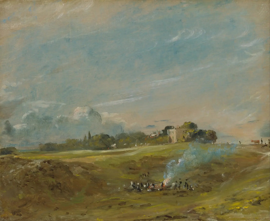 Hampstead Heath, med et lejrbål - John Constable