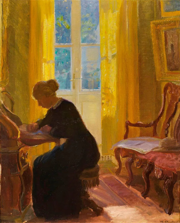 Helga Ancher skriver. - Anna Ancher