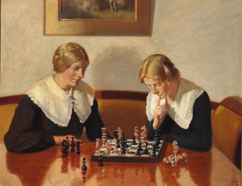 Helga Ancher og Engel Saxild spiller skak i Markvejs hus i Skagen. -Michael Peter Ancher