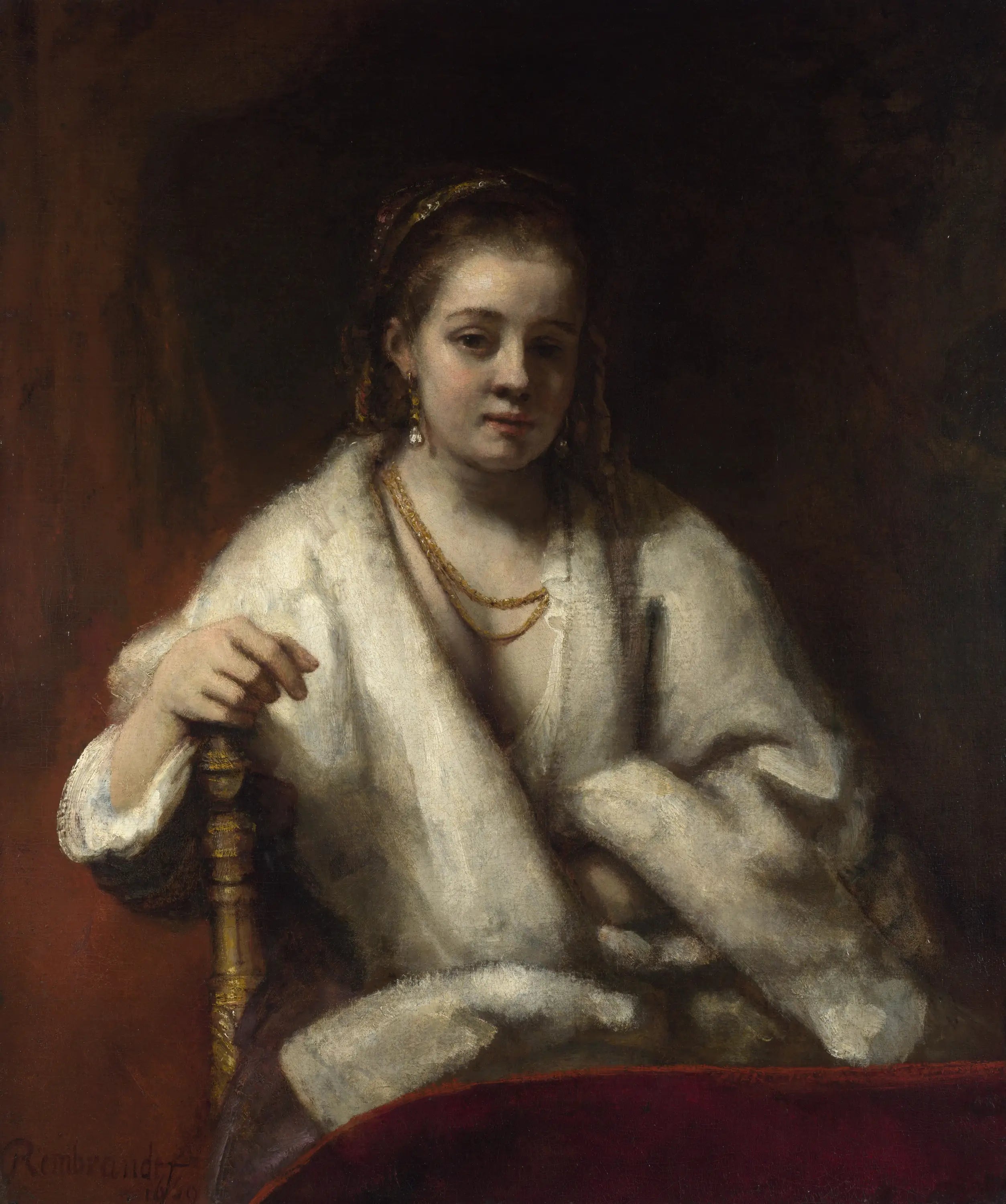 Reproduction du tableau « Hendrickje avec écharpe en fourrure - Rembrandt » par Alpha Reproduction en peinture à l’huile